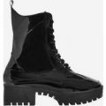 Dashing Chunky Sole Lace Up Ankle Boot In Black Patent, Black