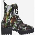 Dashing Chunky Sole Lace Up Ankle Boot In Camouflage Patent, Green