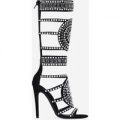 Dazzle Knee High Embellished Heel In Black Faux Suede, Black