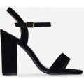 June Barely There Block Heel In Black Faux Suede, Black