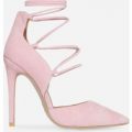 Deontay Pointed Toe Lace Up Heel In Pink Faux Suede, Pink