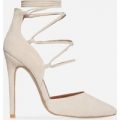 Deontay Pointed Toe Lace Up Heel In Nude Faux Suede, Nude