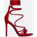 Devon Wrap Over Lace Up Heel In Red Faux Suede, Red