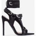 Dive-In Pointed Cage Heel In All Black Lycra, Black
