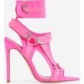 Dive-In Pointed Cage Heel In Neon Pink Lycra, Pink