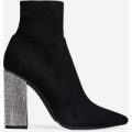 Dixie Silver Diamante Heel Ankle Boot In Black Faux Suede, Black