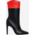 Dolce Flat Heel Ankle Boot In Red And Black Faux Leather, Black