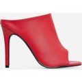 Downtown Peep Toe Mule In Red Faux Leather, Red