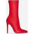 Drome Studded Detail Ankle Boot In Red Faux Leather, Red