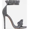Ebony Frill Detail Heel In Grey Shimmer, Grey