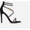 Diora Crystal Studded Heel In Black Faux Suede, Black