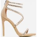 Diora Crystal Studded Heel In Nude Faux Suede, Nude