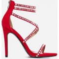 Diora Crystal Studded Heel In Red Faux Suede, Red