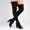 Rylee Over The Knee Peep Toe Boot In Black Suede, Black