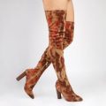 Lily Floral Print Long Boots, Brown