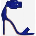 Ellar Buckle Detail Barely There Heel In Blue Faux Suede, Blue