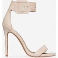 Ellar Buckle Detail Barely There Heel In Nude Faux Suede, Nude