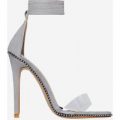 Elodie Studded Lace Up Perspex Heel In Grey Faux Suede, Grey