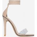 Elodie Studded Lace Up Perspex Heel In Nude Faux Suede, Nude