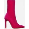 Elouise Pointed Toe Sock Boot In Fuchsia Velvet, Pink