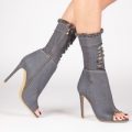 Roxie Peep Toe Ankle Boot In Grey Denim, Grey