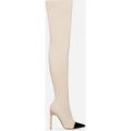 Elsie Two Tone Over The Knee Long Boot In Nude Knit, Nude