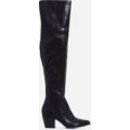 Emanuel Over The Knee Long Boot In Black Faux Leather, Black