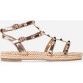 Emery Studded Detail Rope Espadrille In Rose Gold Faux Leather, Rose Gold