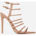 Endless Lace Up Heel In Nude Faux Leather, Nude
