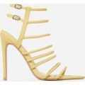 Endless Lace Up Heel In Yellow Faux Leather, Yellow