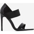 Erika Elasticated Pointed Peep Toe Heel In Black Patent, Black