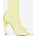 Esme Pointed Peep Toe Sock Boot In Yellow Lycra, Yellow