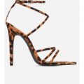 Este Pointed Barely There Heel In Tan Leopard Print Faux Suede, Brown