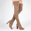 Eva Thigh High Boots In Mocha Faux Suede, Brown