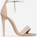 Evelina Pearl Ankle Strap Heel In Nude Faux Suede, Nude