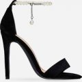 Evelina Pearl Ankle Strap Heel In Black Faux Suede, Black