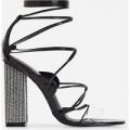 Exotic Perspex Lace Up Diamante Block Heel In Black Patent, Black