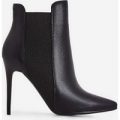 Faye Elasticated Ankle Boot In Black Faux Leather, Black