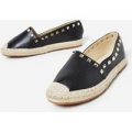 Lauri Studded Detail Espadrille In Black Faux Leather, Black