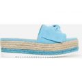 Fergie Bow Detail Espadrille Slider In Blue Faux Suede, Blue