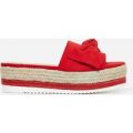 Fergie Bow Detail Espadrille Slider In Red Faux Suede, Red
