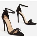 Fern Barley There Strappy Toe Post Heel In Black Faux Suede, Black