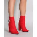 Fleek Metal Ring Ankle Boots Faux Suede, Red