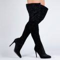 Fliss Floral Applique Over The Knee Boot In Black Velvet, Black