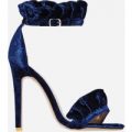 Florence Frill Detail Heel In Navy Velvet, Blue