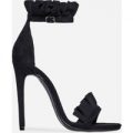 Florence Frill Detail Heel In Black Faux Suede, Black