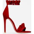 Florence Frill Detail Heel In Red Faux Suede, Red
