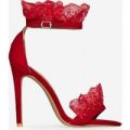 Florence Lace Frill Detail Heel In Red Faux Suede, Red