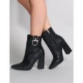 Forever Metal Trim Ankle Boots Mock Croc, Black