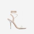 Foxy Lace Up Perspex Heel In Nude Patent, Nude